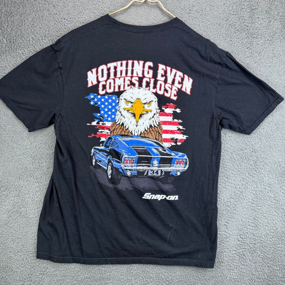 Snap-on Tools Mens Black Graphic T-Shirt Eagle Muscle Car USA Flag Large